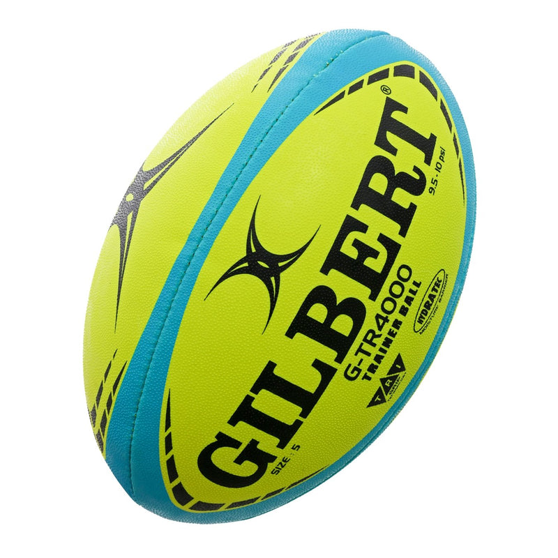 Gilbert G-TR4000 Neon rugby training ball in size 5 with durable 3-ply polycotton grip for club and school training