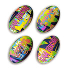 Close-up of Ram Rugby Graffiti Squad Trainer Ball showing durable 3-ply polycotton and rubber texture with colorful graffiti design