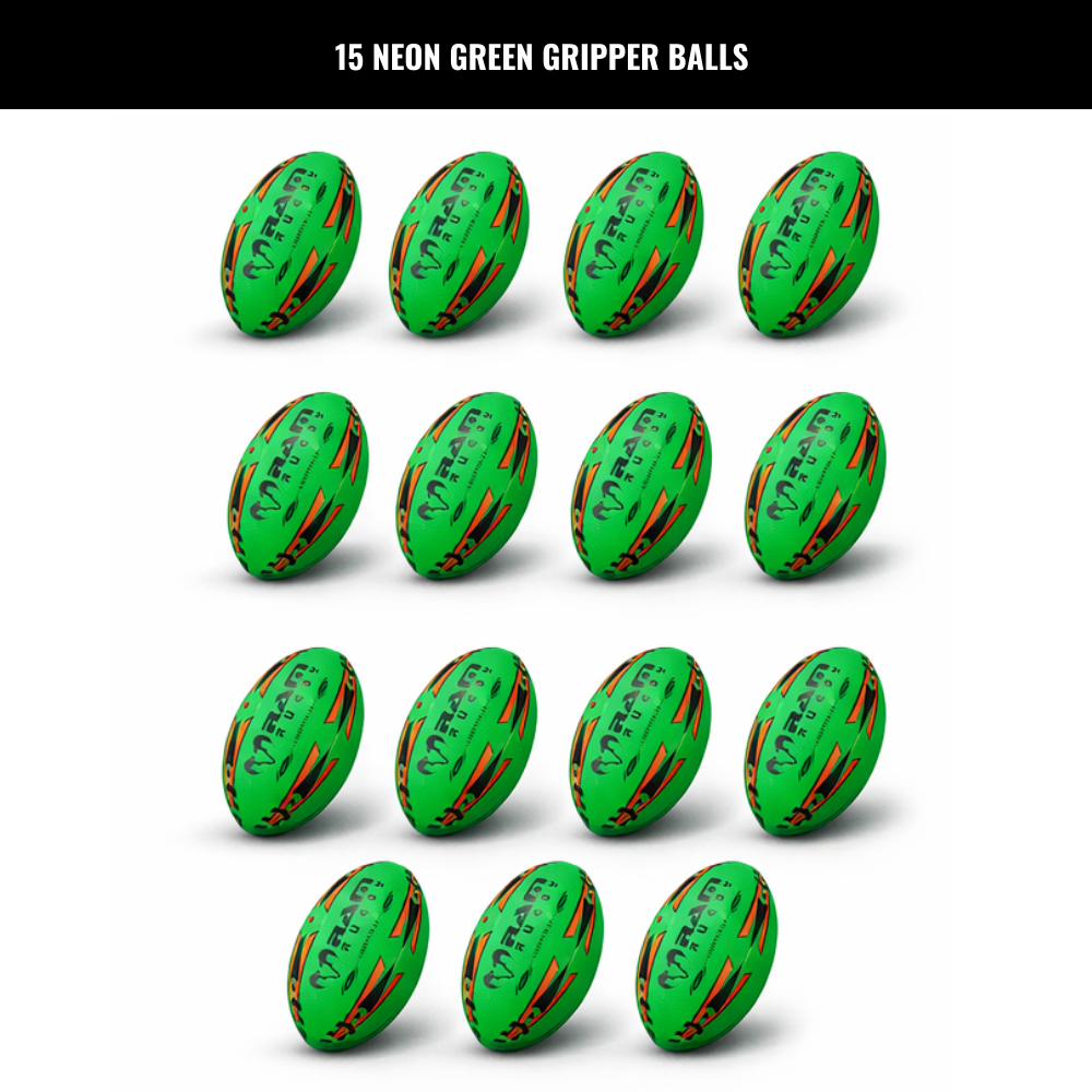 Ram Rugby Gripper 2.0 Pro Trainer Neon Ball Bundle 15 Bälle mit 1 Tasche