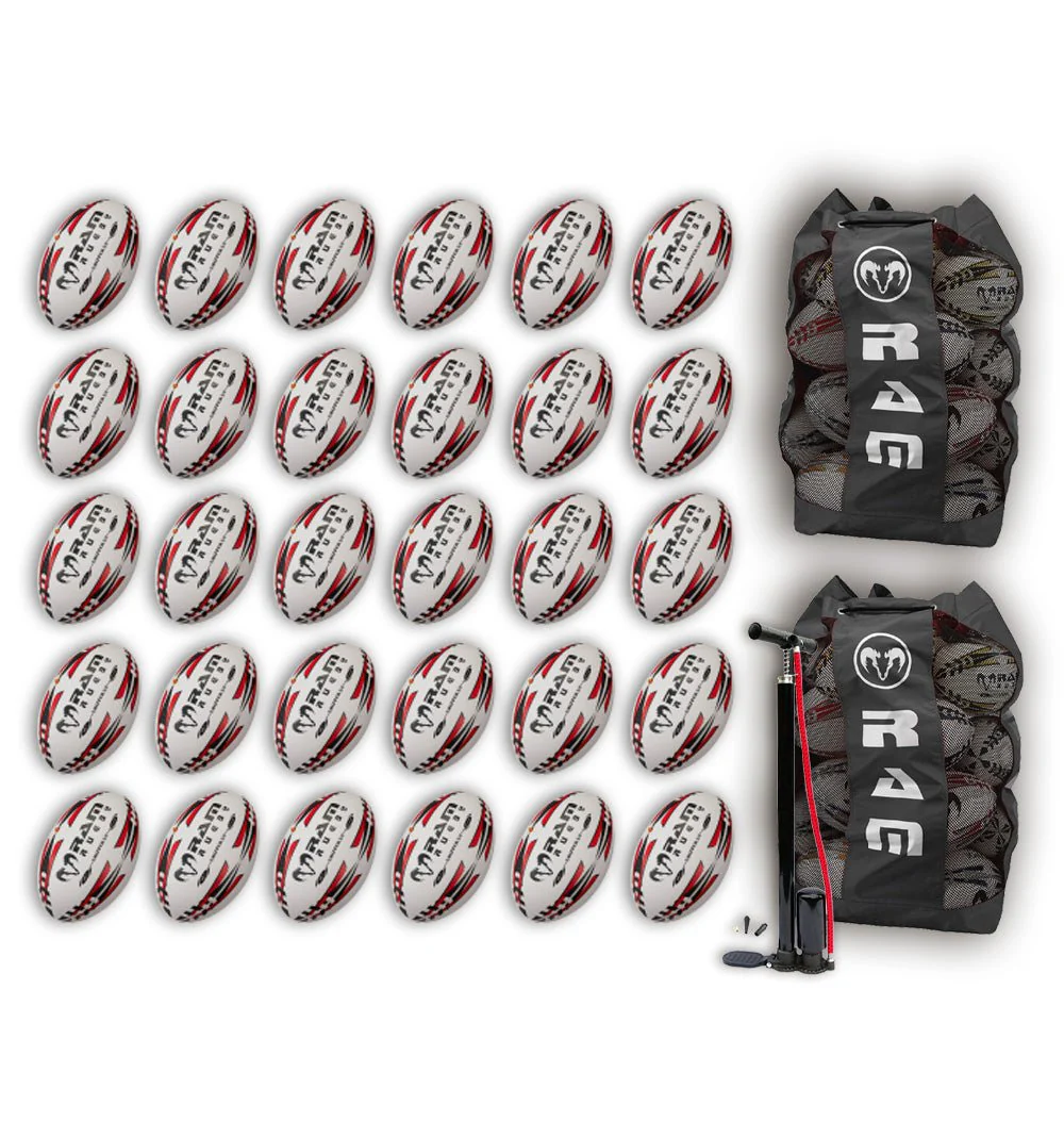 Ram Rugby Gripper 2.0 Pro Trainer Rugbyball Bundle 30 Bälle 2 Taschen