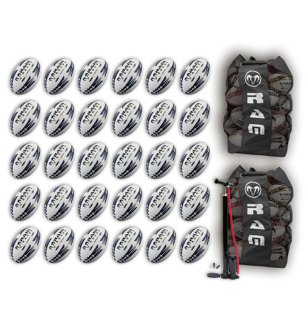 Ram Rugby Gripper 2.0 Pro Trainer Rugbyball Bundle 30 Bälle 2 Taschen