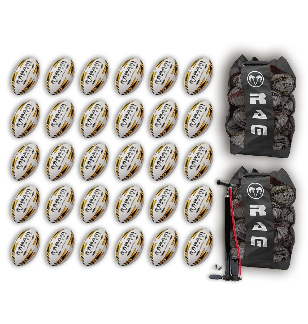 Ram Rugby Gripper 2.0 Pro Trainer Rugbyball Bundle 30 Bälle 2 Taschen