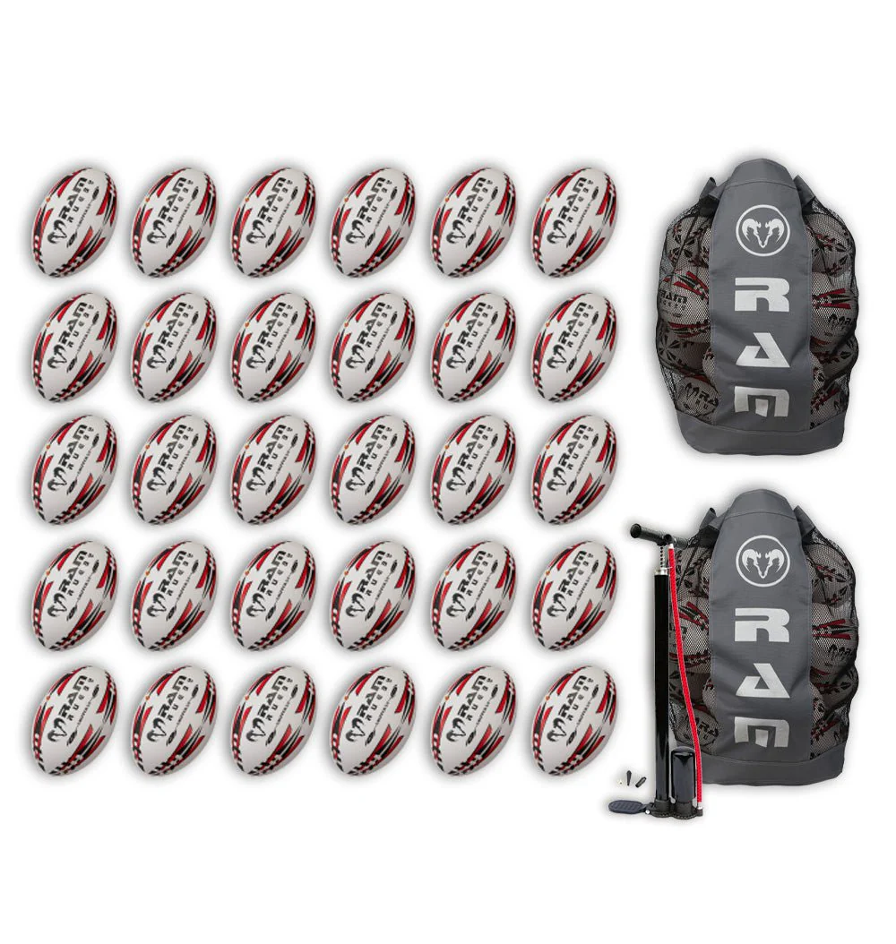 Ram Rugby Gripper 2.0 Pro Trainer Rugbyball Bundle 30 Bälle 2 Taschen