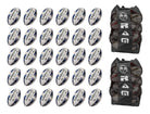 Thirty Ram Rugby Gripper 2.0 Pro Trainer Rugby balls neatly stacked with two black breathable storage bags included