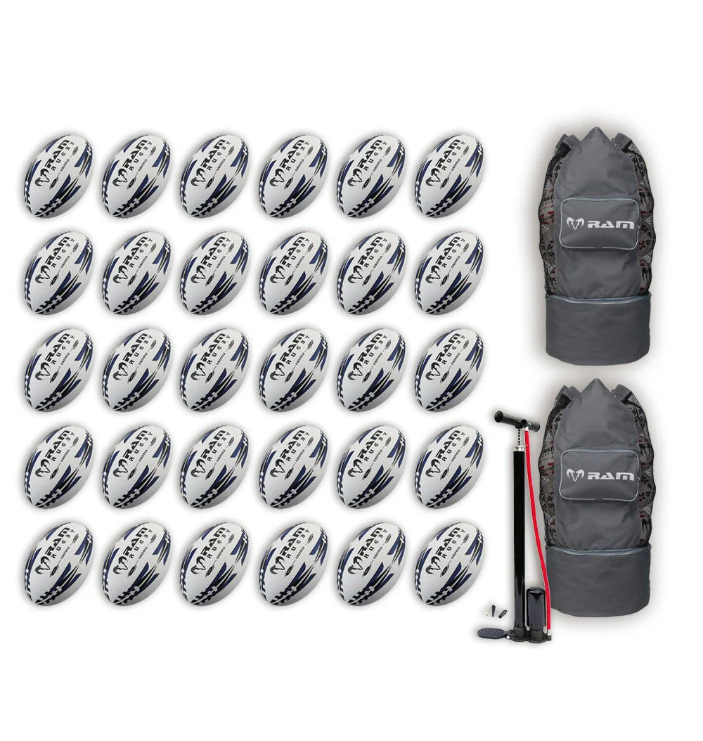 Ram Rugby Gripper 2.0 Pro Trainer Rugbyball Bundle 30 Bälle 2 Taschen