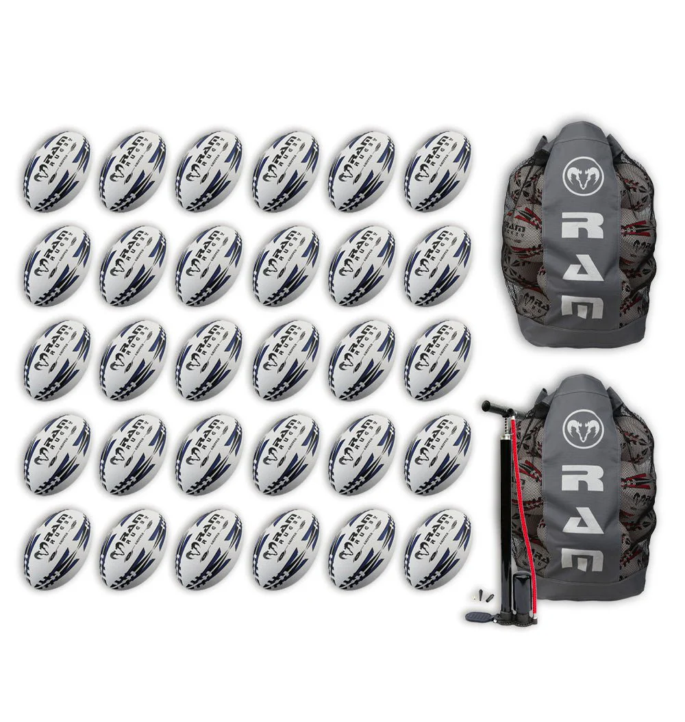 Ram Rugby Gripper 2.0 Pro Trainer Rugbyball Bundle 30 Bälle 2 Taschen