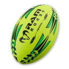 Ram Rugby Gripper 2.0 Neon Pro Trainer Ball in vibrant yellow with 3D grip texture, designed for junior rugby training sessions