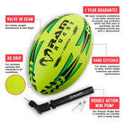 Ram Rugby Gripper 2.0 Neon Pro Trainer Ball in bright yellow with 3D grip texture, ideal for junior rugby training sessions