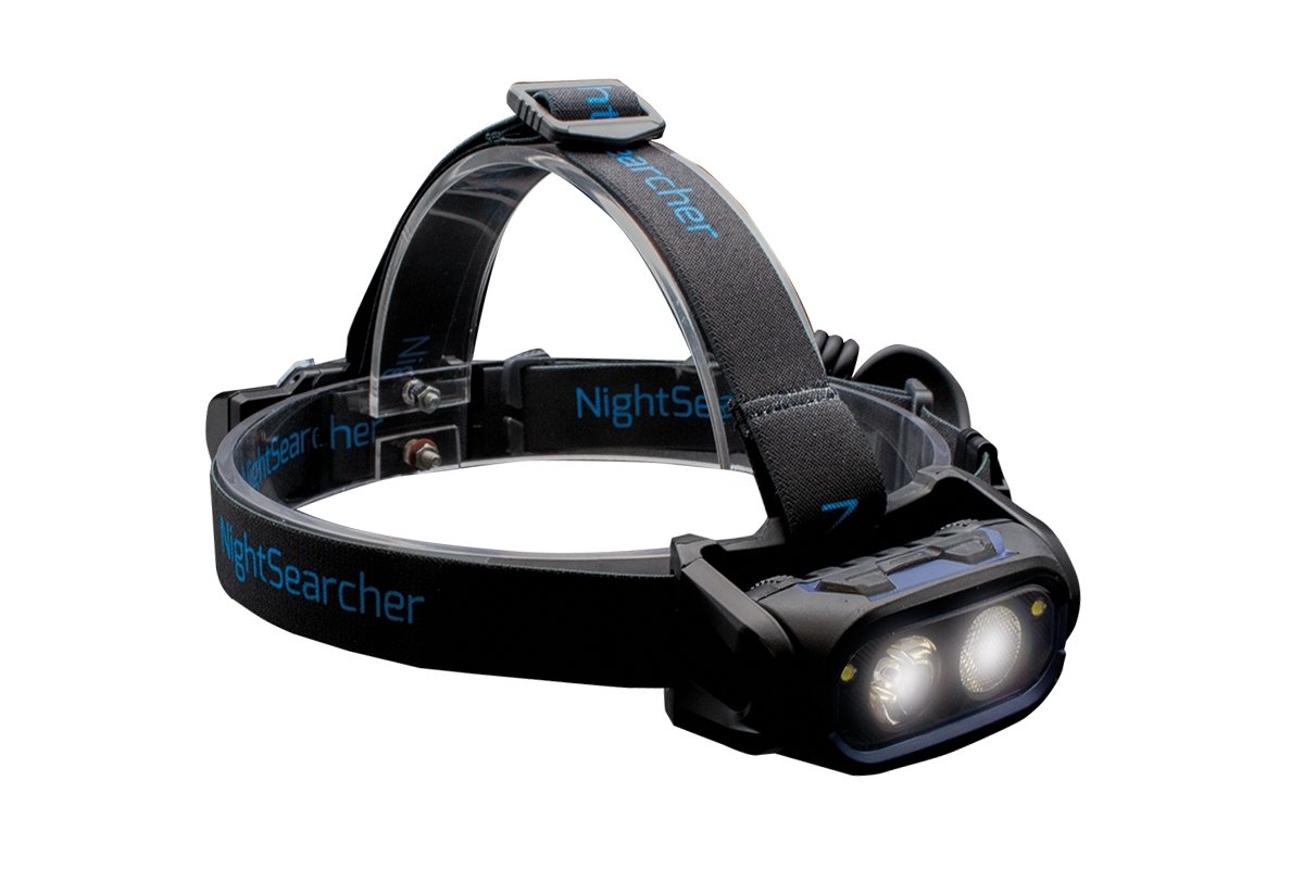 Nightsearcher HT800RX USB rechargeable head torch with adjustable 800 lumen beam, black and gray lightweight design