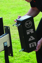Ram Rugby Junior Low One Scrum Machine showing padded vertical striking area for youth rugby training and technique development