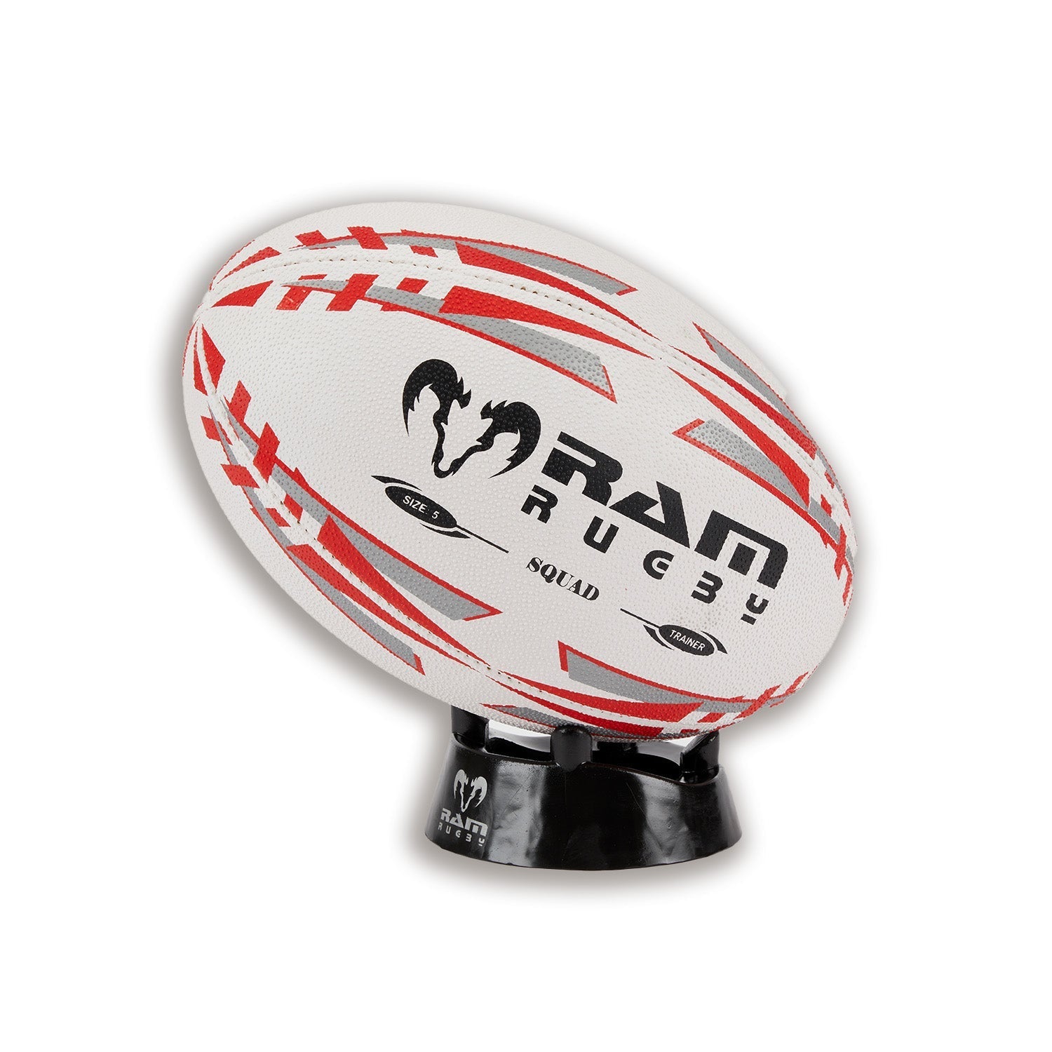 Ram Rugby black kicking tee with four-pronged 4cm design, durable moulded plastic for stable rugby ball support