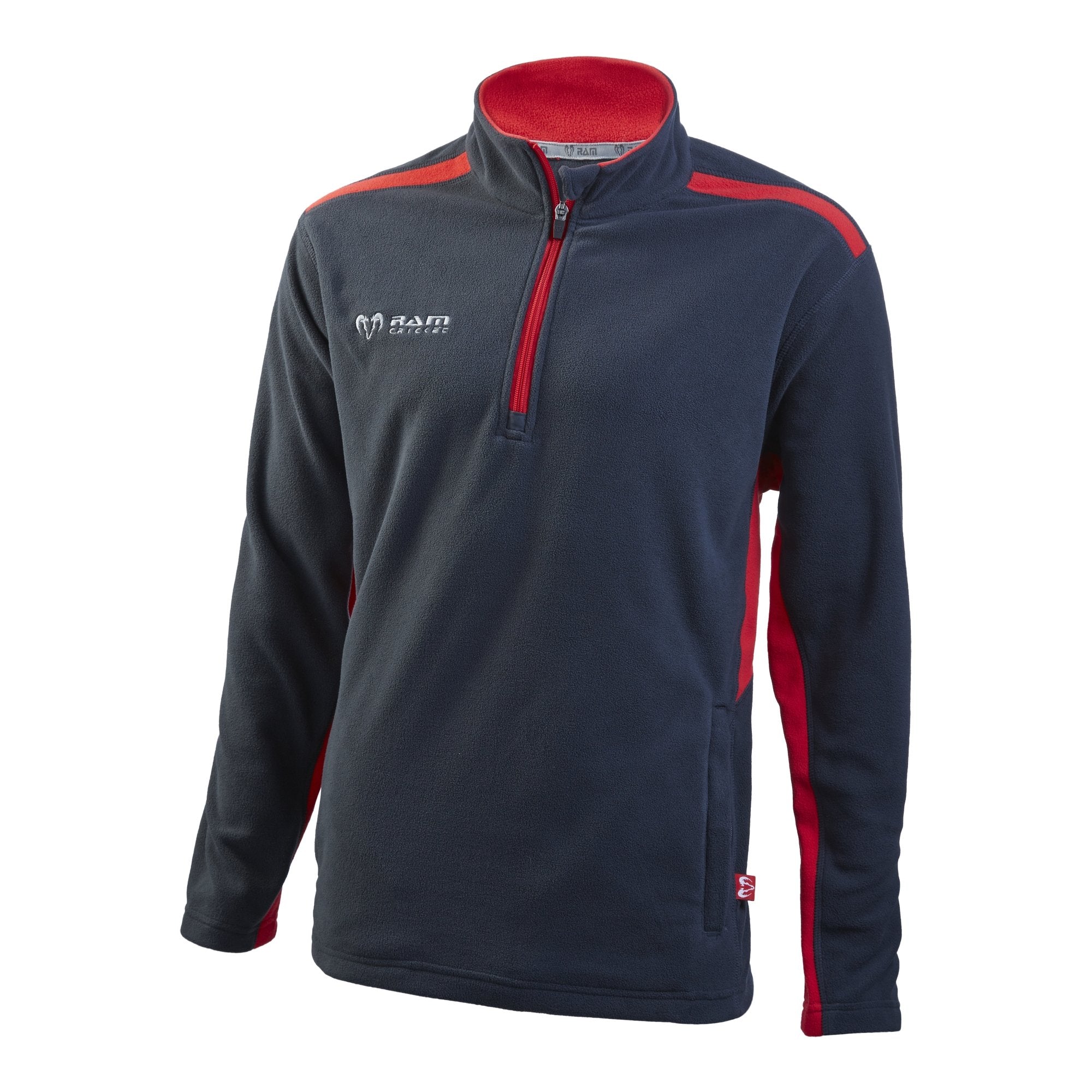 Ram Rugby Custom Micro Fleece Jacket in black 220gsm polyester with high collar and full-length zip for cold weather.