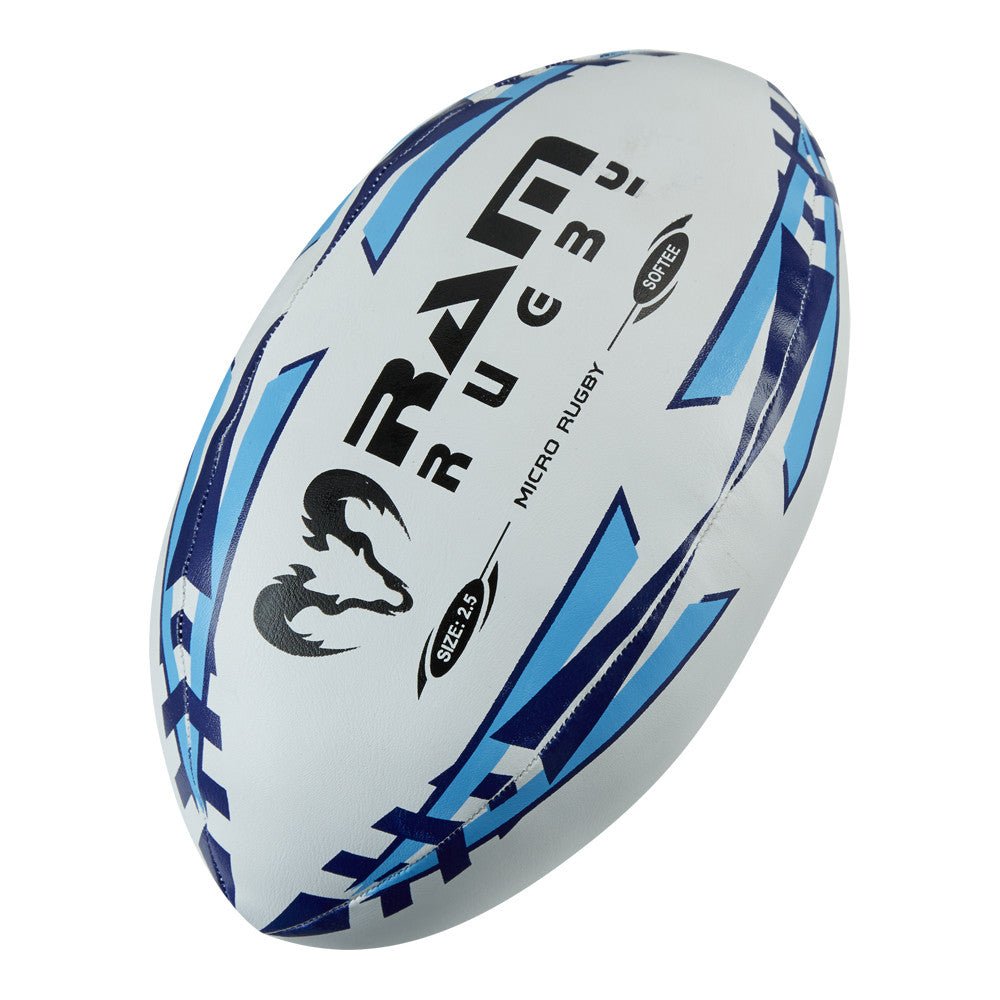 Ram Rugby Micro Softee Size 2.5 kids training rugby ball in bright colors with soft cotton fill for ages 4-6 years