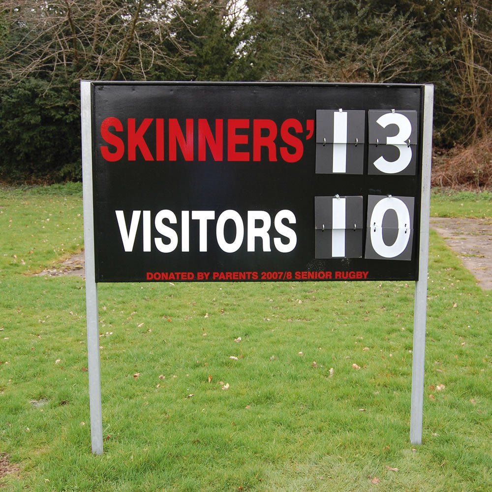 Ram Rugby Premier Scoreboard with durable timber frame, flip numbers, 99 score range, 1.52m x 91cm size, multi-color options