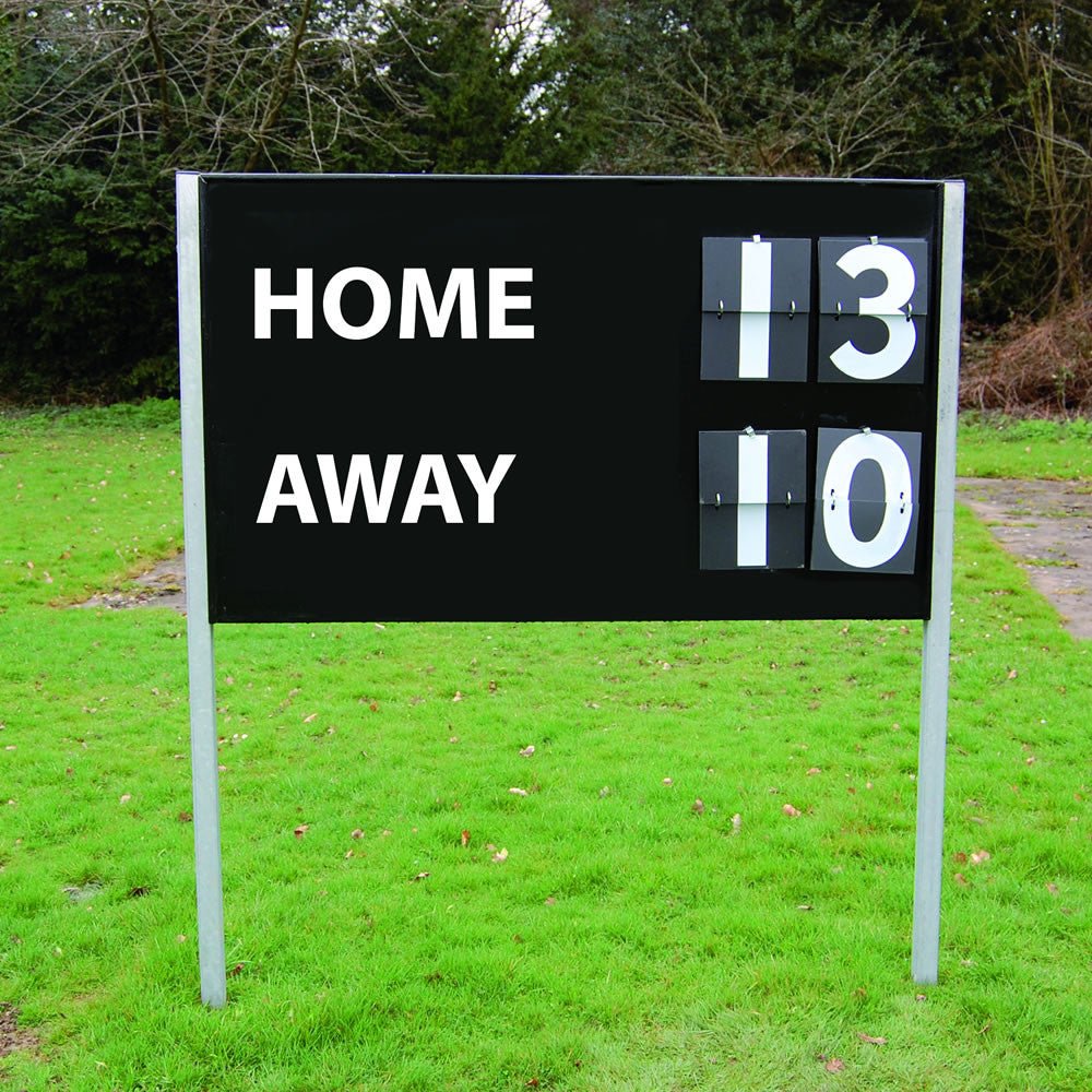 Ram Rugby Premier Scoreboard with durable timber frame and flip numbers for rugby scores up to 99, 1.52m x 91cm size