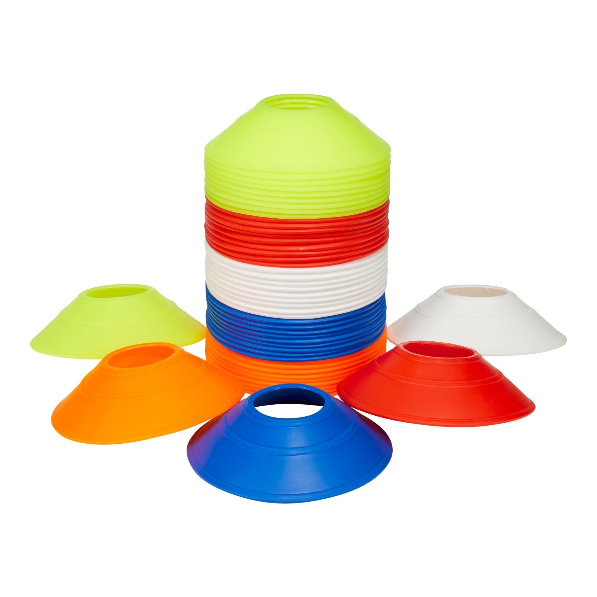 Ram Rugby Premium Mini Marker Cones set of 50 in vibrant colors, flexible weatherproof plastic for agility training.