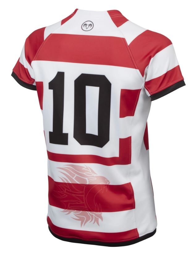 Ram Rugby Women's Pro Fit Sublimated Rugby Shirt in vibrant colors showing ergonomic fit and four-way stretch fabric design