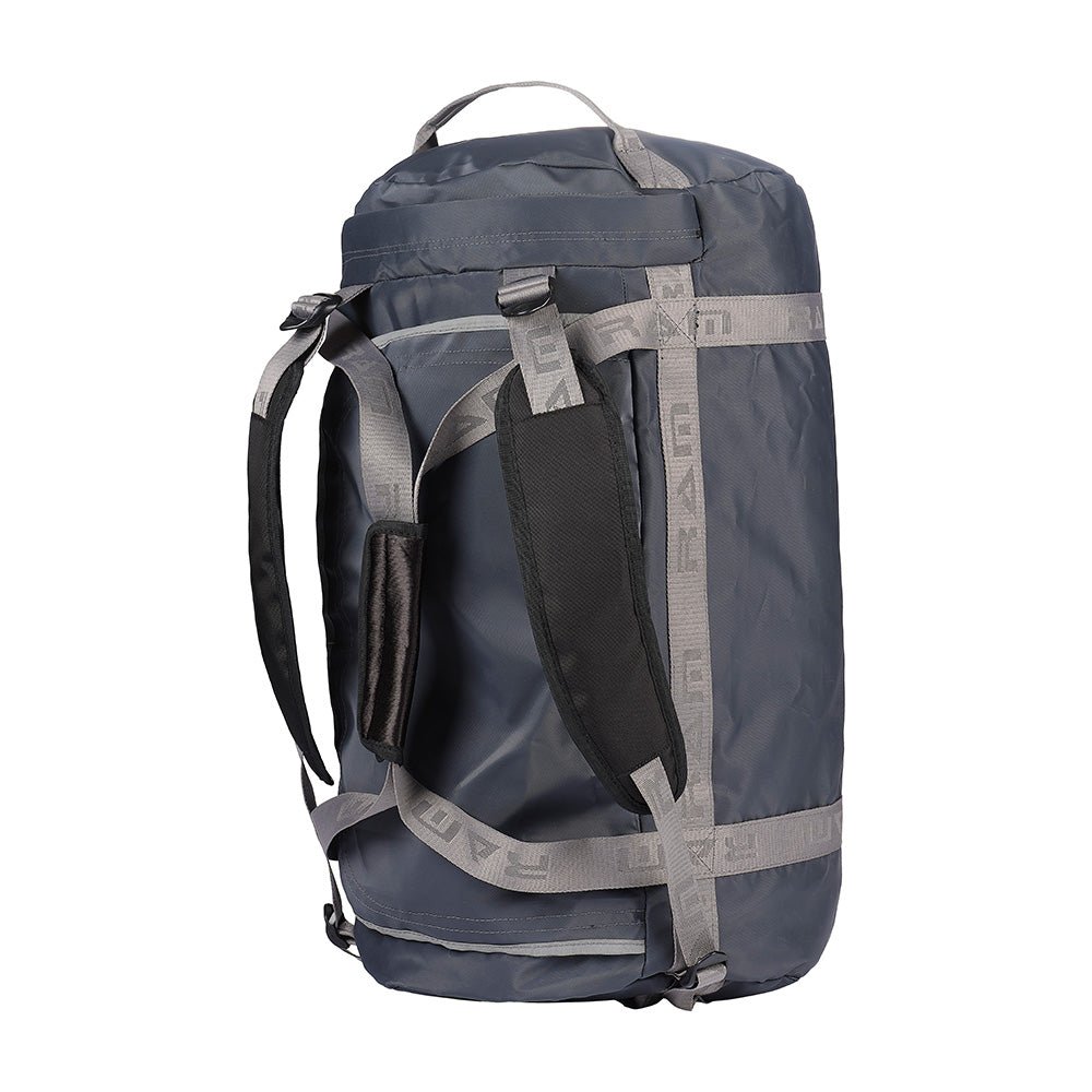 Ram Rugby weather-resistant holdall duffle bag in black with adjustable shoulder straps and padded side handles for easy carrying