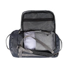 Ram Rugby weather-resistant holdall duffle bag in black, showing adjustable shoulder straps and padded side handles.