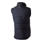 Ram Rugby padded gilet in dark color with showerproof polyester, thermal insulation, high collar, and front pockets.