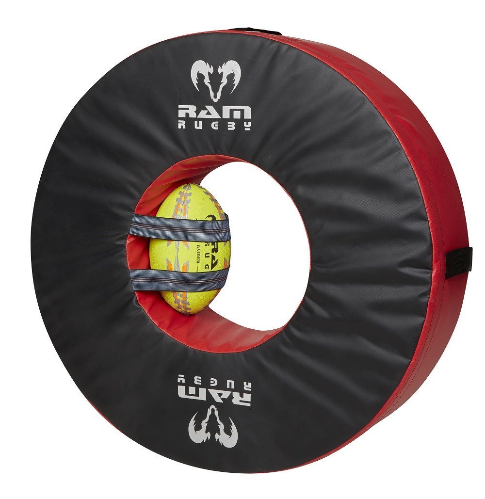 Ram Rugby Rip-Roller blue tackle bag with strap for dynamic rugby training and drills, enhancing tackle accuracy and coordination
