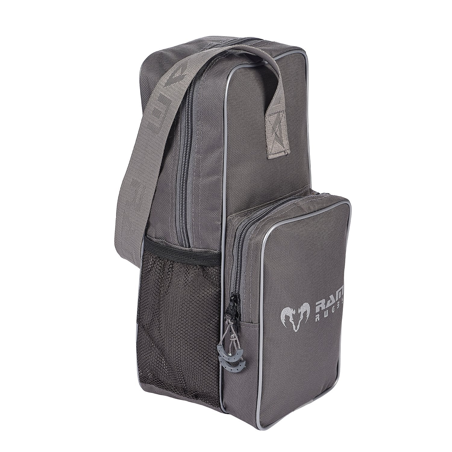 Grey Ram Rugby single compartment boot bag with durable Tetron material and zipped front pocket for rugby kit storage
