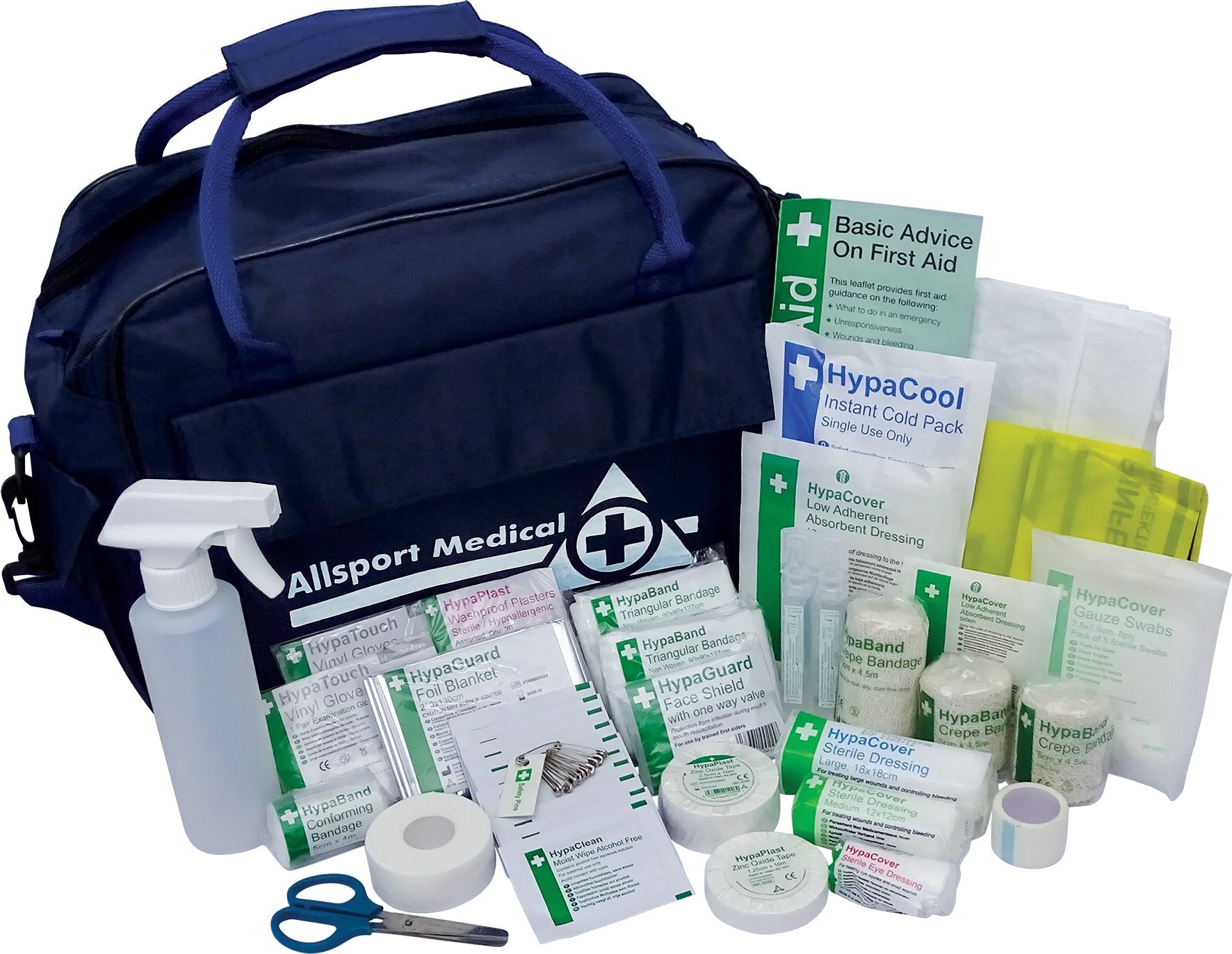Allsports Rugby Team First Aid Kit open with organized sports injury supplies for treating rugby-related injuries on field