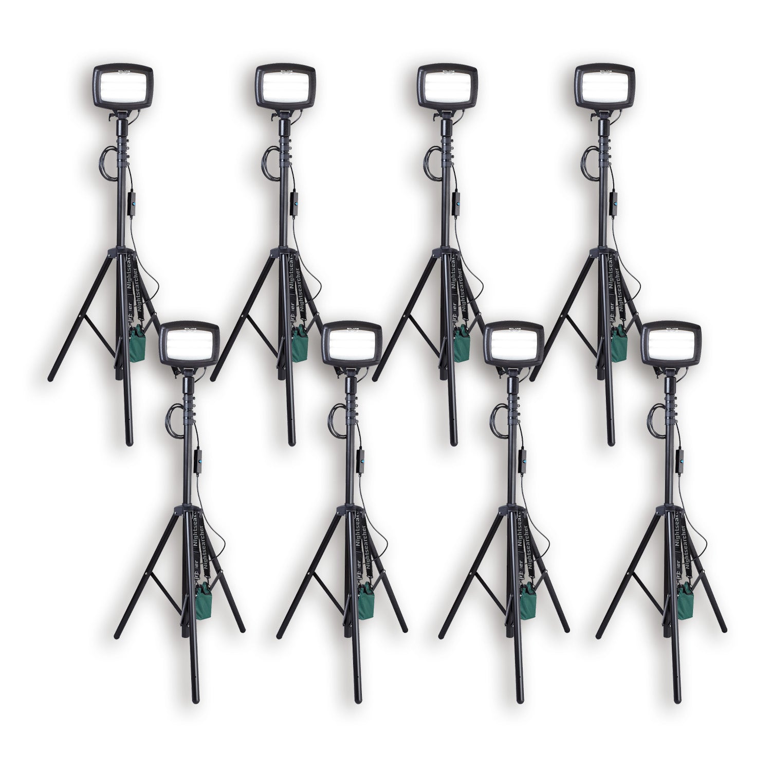 Nightsearcher Solaris Megastar 20K LED rechargeable floodlight showing adjustable brightness and weatherproof design features