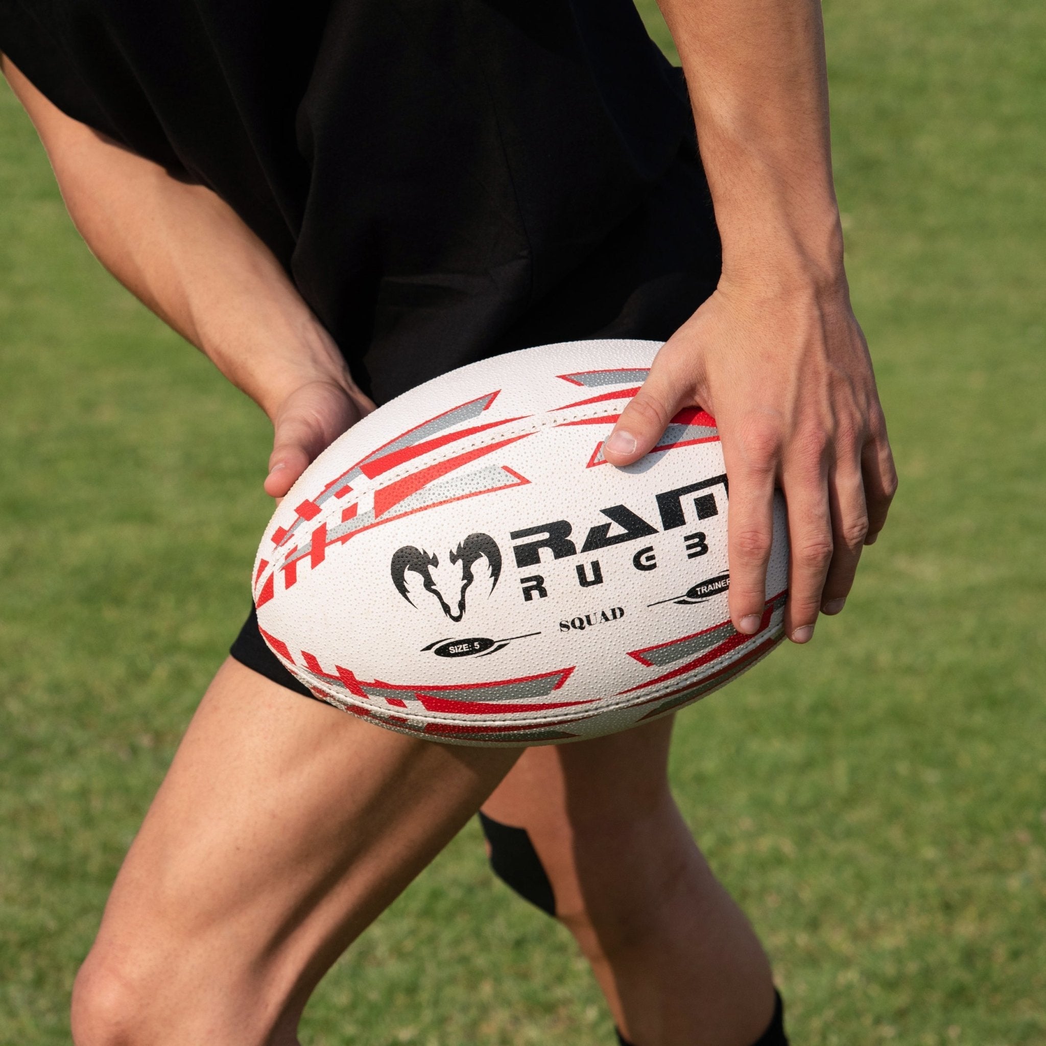 Ram Rugby Squad Trainer Ball Bundle with 30 size 5 yellow rugby balls and 2 breathable black storage bags for training