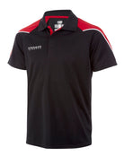 Ram Rugby Technical Polo Shirt in black with moisture-wicking fabric, UPF 30+ sun protection, and a 3-button placket collar