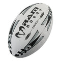 Ram Rugby Touch Match Rugby Ball in white and yellow with textured grip, designed for tag and touch rugby play